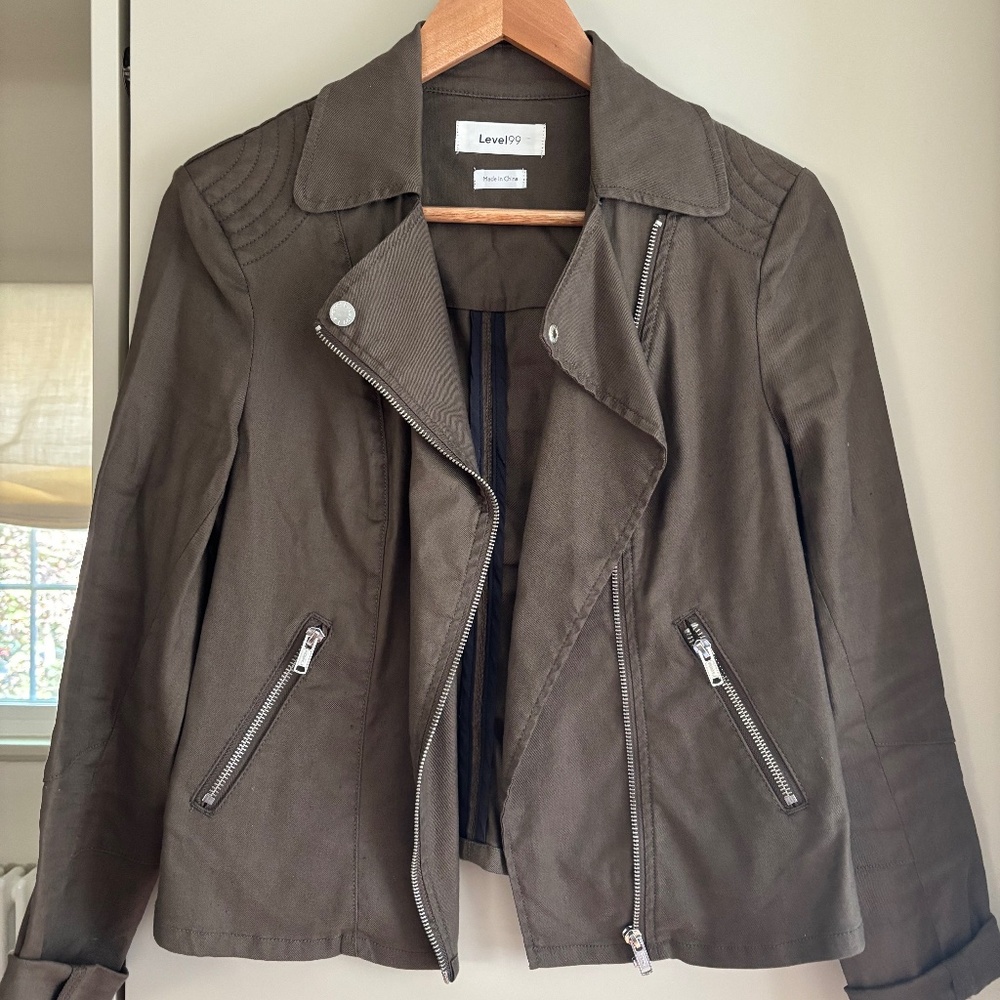 Army Green linen moto jacket